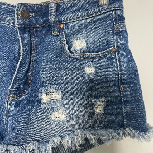 PacSun Bullhead High Rise Festival Short Cut off Denim Distressed Shorties 25 - Picture 2 of 8
